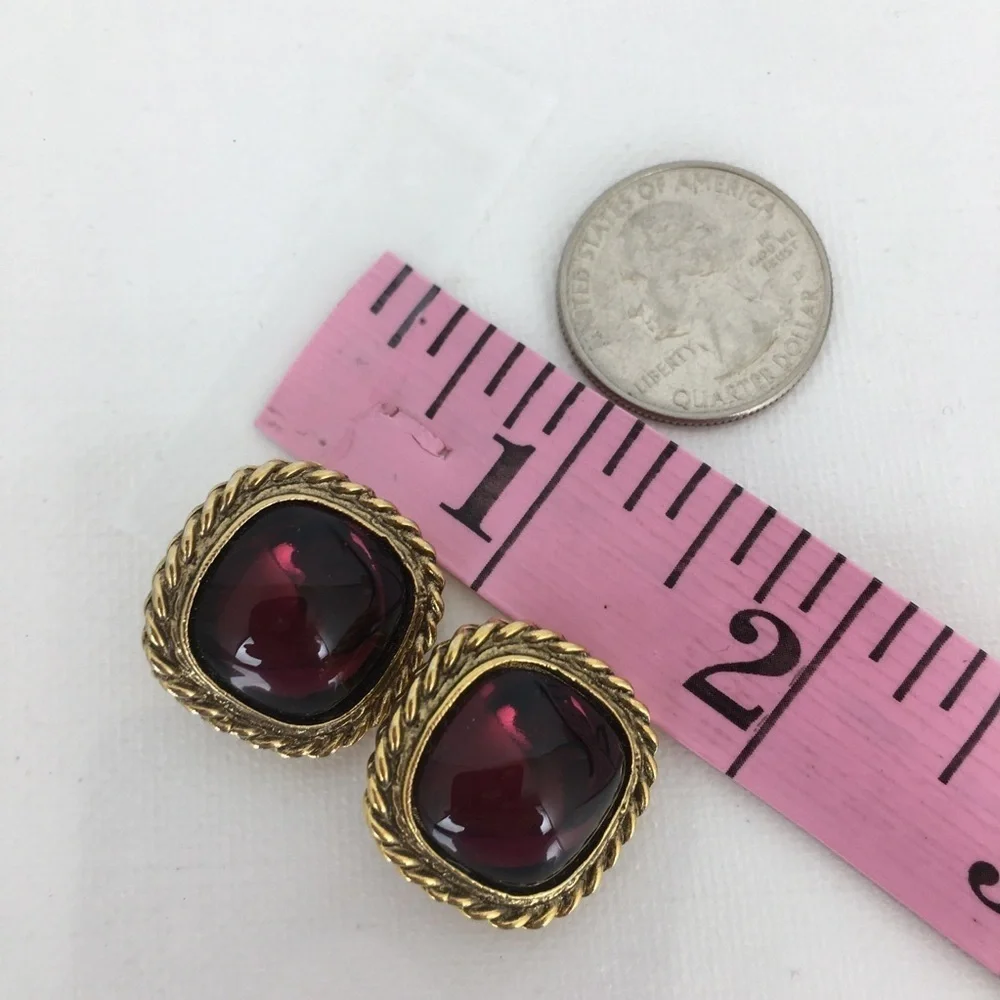Vintage Plum Purple Glass Cabochon Clip Earrings Gold Estate Costume Jewelry